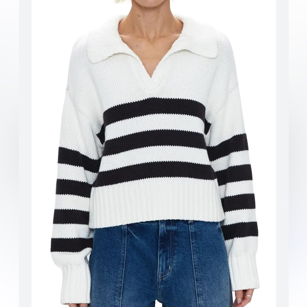 Pistola Arlo Womens Striped Polo Sweater Black White Xs